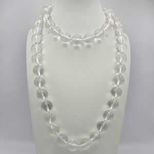 Clear Rock Crystal Necklace 36" Beaded Faceted Vintage Vtg Long Hand Knotted